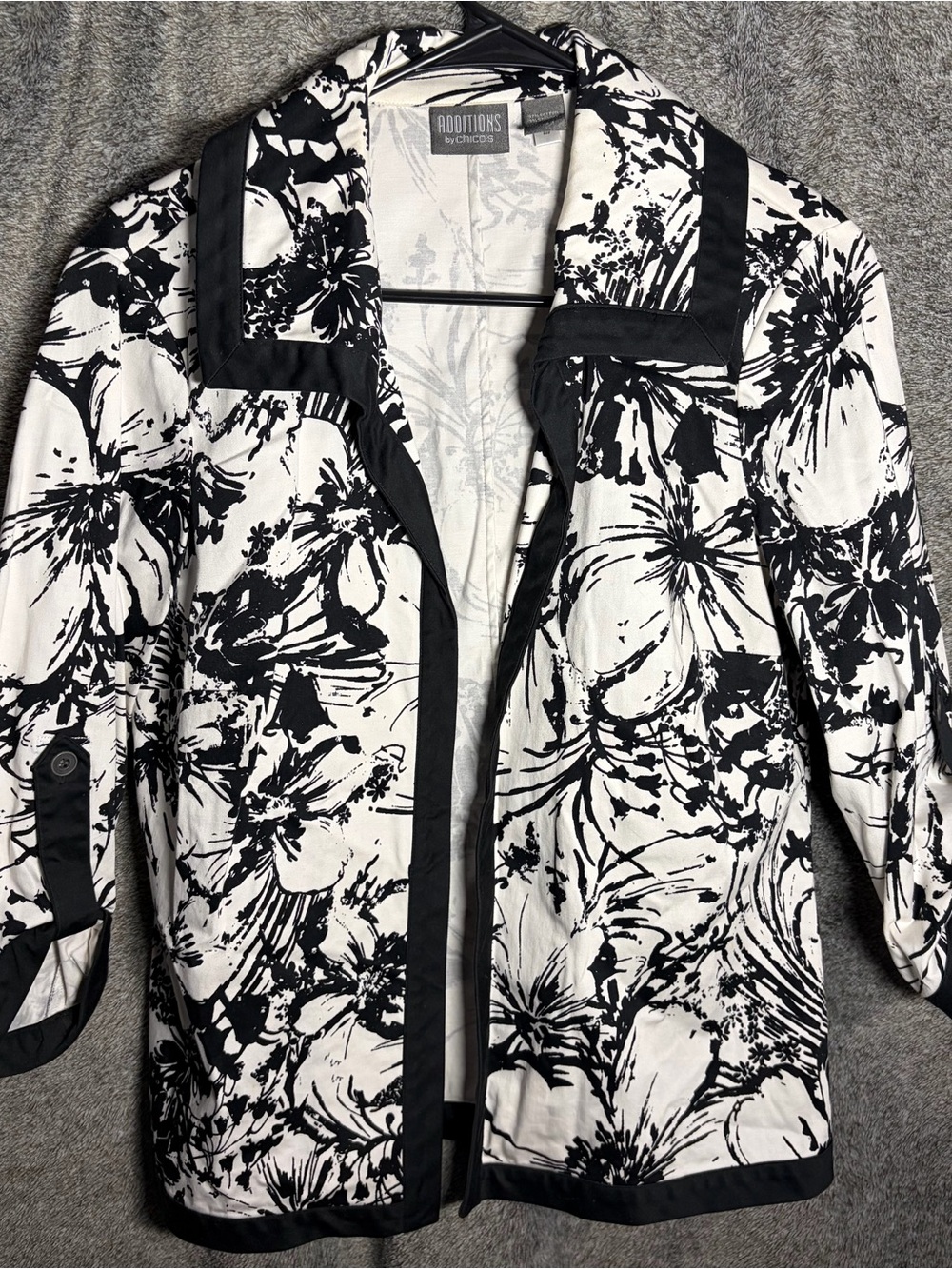 Additions by Chico’s Black & White Floral Lightweight Jacket by Chico’s